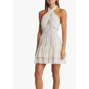 New ~ WAYF  ~ Mabel Floral Halter Neck Mini Dress Size L